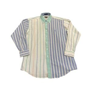 VTG Chaps Ralph Lauren Button Down Shirt 16.5 34/35 Striped Crest Made In USA
